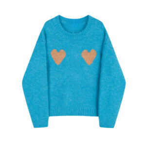 Blue Sweater With Heart Embroidery